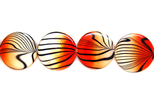 Shell MOP Beads - Shell (Spray-Paint MOP) Coin (Orange and White) - 25x25mm - 16-inch - unbranded beads for jewelry making