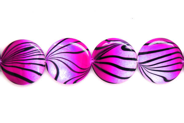Shell MOP Beads - Shell (Spray-Paint MOP) Coin (Violet and White) - 25x25mm - 16-inch - unbranded beads for jewelry making