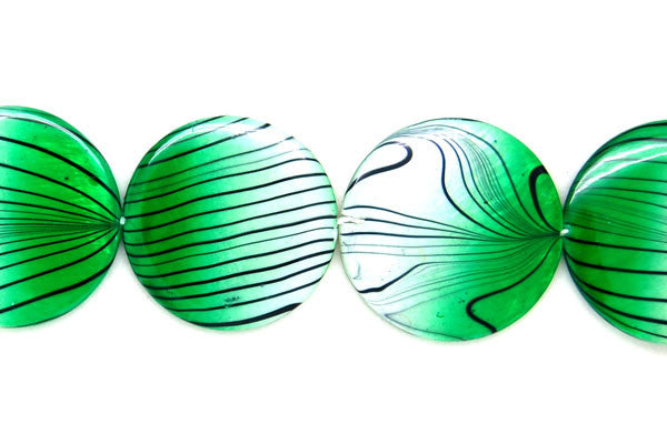 Shell MOP Beads - Shell (Spray-Paint MOP) Coin (Green and White) - 30x30mm - 16-inch - unbranded beads for jewelry making