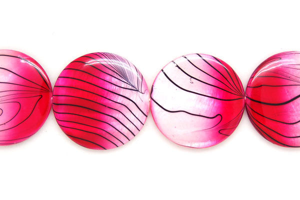Shell MOP Beads - Shell (Spray-Paint MOP) Coin (Rose and White) - 30x30mm - 16-inch - unbranded beads for jewelry making