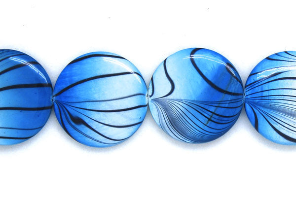 Shell MOP Beads - Shell (Spray-Paint MOP) Coin (Blue and White) - 30x30mm - 16-inch - unbranded beads for jewelry making