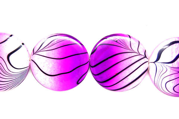 Shell MOP Beads - Shell (Spray-Paint MOP) Coin (Violet and White) - 30x30mm - 16-inch - unbranded beads for jewelry making