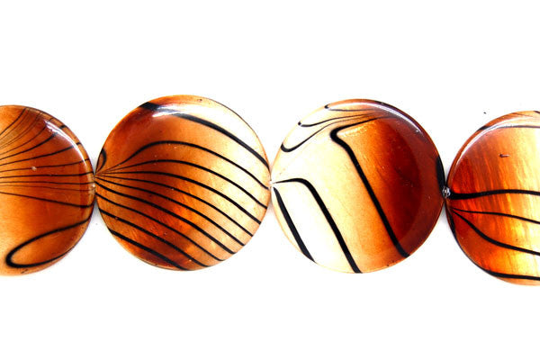 Shell MOP Beads - Shell (Spray-Paint MOP) Coin (Brown and White) - 30x30mm - 16-inch - unbranded beads for jewelry making