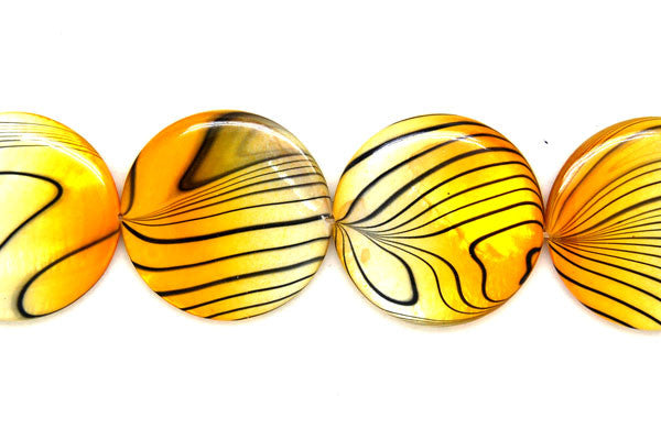 Shell MOP Beads - Shell (Spray-Paint MOP) Coin (Yellow and White) - 30x30mm - 16-inch - unbranded beads for jewelry making