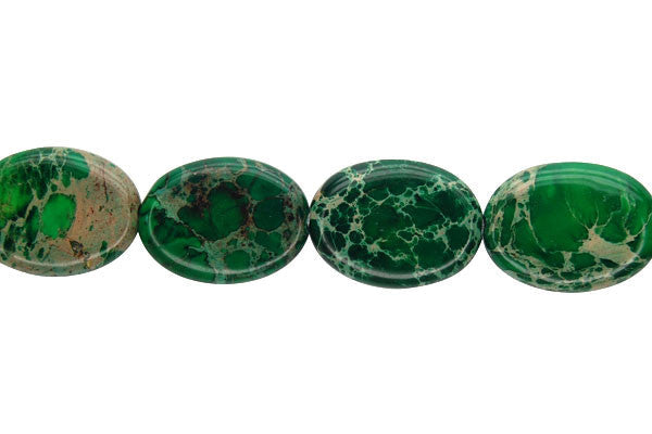 Aqua Terra Jasper Beads - Flat Oval (Green) - 13x18mm - 16-inch - unbranded beads for jewelry making