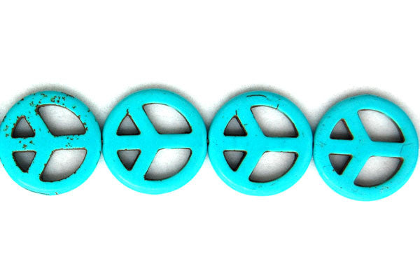 Howlite Beads - Turquoise) Peace Sign - 25mm - 16-inch - unbranded beads for jewelry making