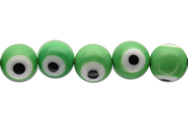 Chevron Glass Beads - Bead Green Round Eye - 8mm - 15-16-inch - unbranded beads for jewelry making