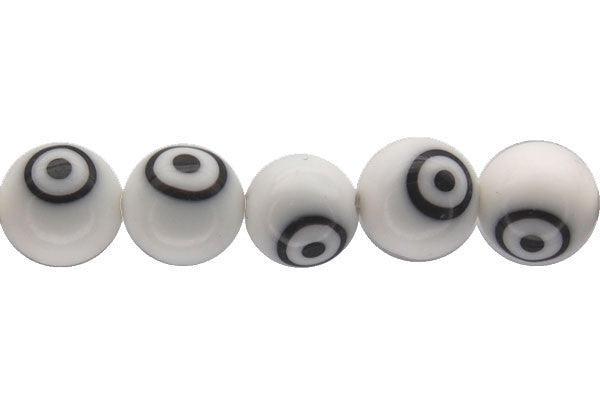 Chevron Glass Beads - Bead white Round Eye - 8mm - 15-16-inch - unbranded beads for jewelry making