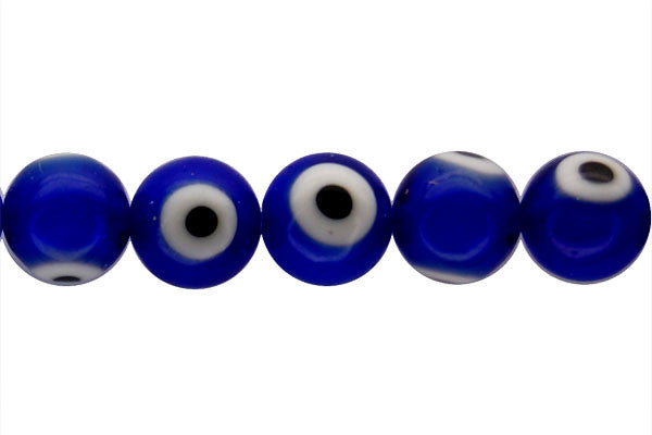 Chevron Glass Beads - Bead Blue Round Eye - 8mm - 15-16-inch - unbranded beads for jewelry making