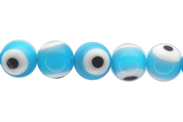 Chevron Glass Beads - Bead Aqua Round Eye - 8mm - 15-16-inch - unbranded beads for jewelry making