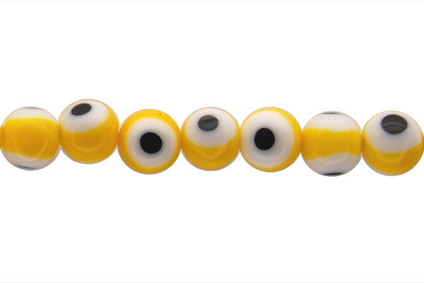 Chevron Glass Beads - Bead Yellow Round Eye - 6mm - 15-16-inch - unbranded beads for jewelry making