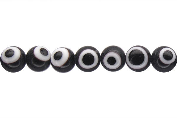 Chevron Glass Beads - Bead Black Round Eye - 6mm - 15-16-inch - unbranded beads for jewelry making