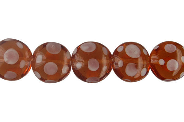 Lampwork Foil Glass Button Beads - Button - Polka-Dotted Orange - 20x20mm 8-inch - unbranded beads for jewelry making