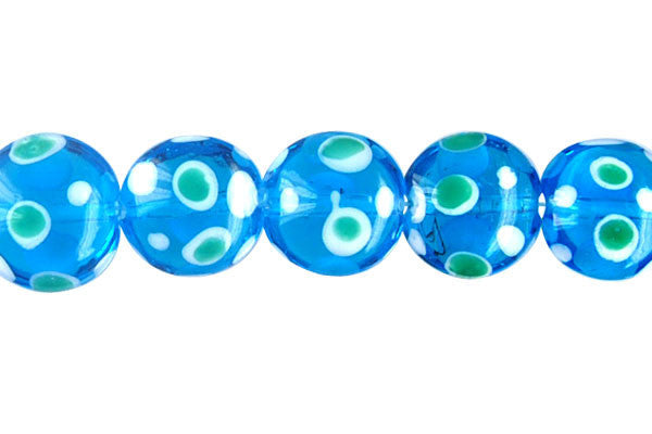 Lampwork Foil Glass Button Beads - Button - Polka-Dotted Sky Blue - 20x20mm 8-inch - unbranded beads for jewelry making