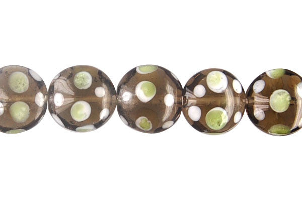 Lampwork Foil Glass Button Beads - Button - Polka-Dotted Gray - 20x20mm 8-inch - unbranded beads for jewelry making
