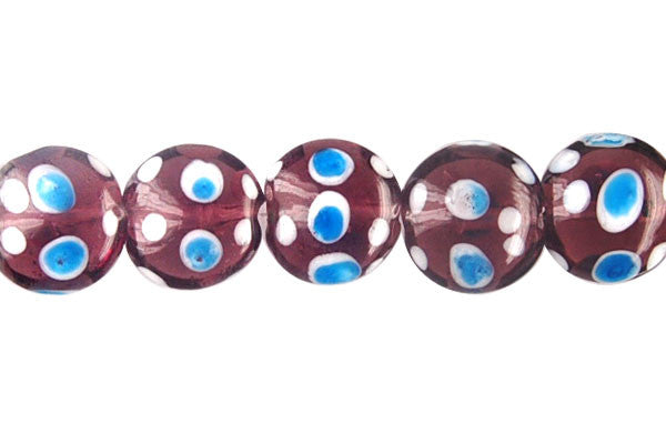 Lampwork Foil Glass Button Beads - Button - Polka-Dotted Purple - 20x20mm 8-inch - unbranded beads for jewelry making