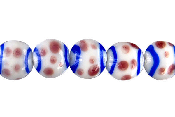Lampwork Foil Glass Button Beads - Button - Polka-Dotted Blue and Purple - 20x20mm 8-inch - unbranded beads for jewelry making