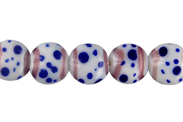 Lampwork Foil Glass Button Beads - Button - Polka-Dotted Purple and Dark Blue - 20x20mm 8-inch - unbranded beads for jewelry making