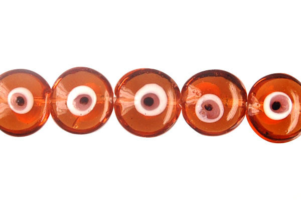 Lampwork Foil Glass Button Beads - Button Eye - Amber - 20x20mm 8-inch - unbranded beads for jewelry making