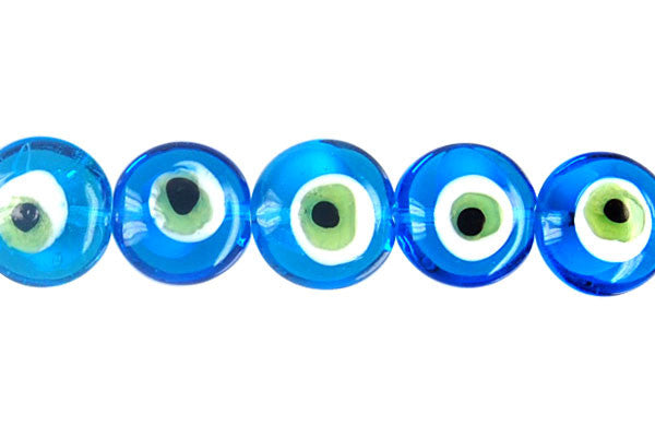 Lampwork Foil Glass Button Beads - Button Eye - Sky Blue - 20x20mm 8-inch - unbranded beads for jewelry making