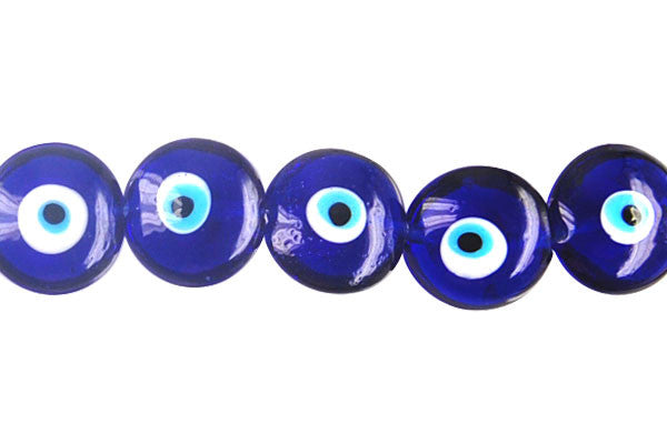 Lampwork Foil Glass Button Beads - Button Eye - Blue - 20x20mm 8-inch - unbranded beads for jewelry making