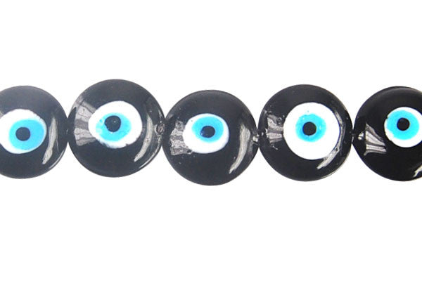 Lampwork Foil Glass Button Beads - Button Eye - Black - 20x20mm 8-inch - unbranded beads for jewelry making