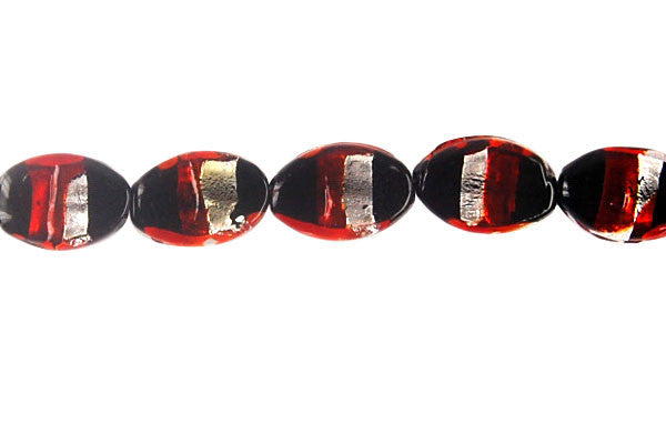 Lampwork Foil Glass Specialty Shape Beads - Flat Oval - White with Red - 14x21mm 8-inch - unbranded beads for jewelry making