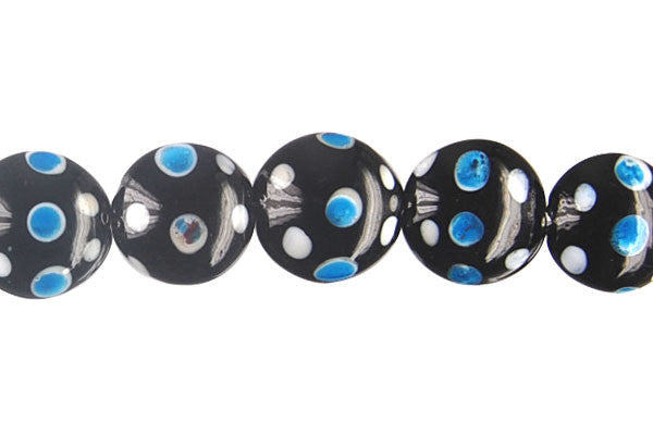Lampwork Foil Glass Button Beads - Button - Polka-Dotted Black - 20x20mm 8-inch - unbranded beads for jewelry making