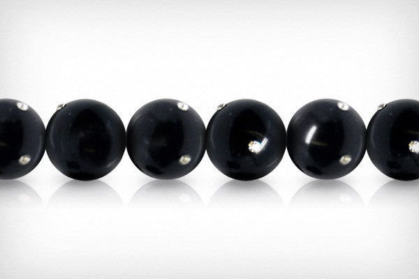 Shell MOP Beads - Shell Pearl Round Black w-Clear Czechish Rhinestone - 12mm - 8-inch - unbranded beads for jewelry making