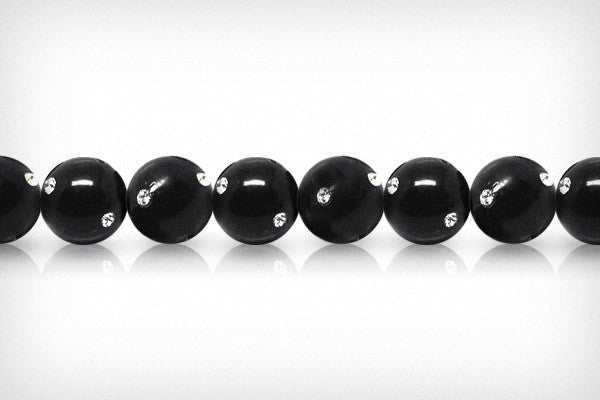 Shell MOP Beads - Shell Pearl Round Black w-Clear Czechish Rhinestone - 8mm - 8-inch - unbranded beads for jewelry making