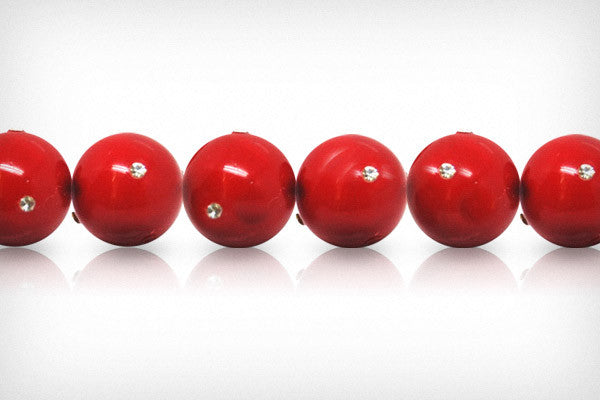 Shell MOP Beads - Shell Pearl Round Red w-Clear Czechish Rhinestone - 10mm - 8-inch - unbranded beads for jewelry making