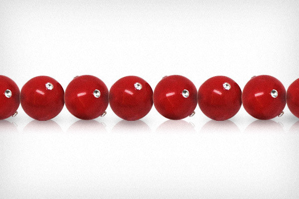 Shell MOP Beads - Shell Pearl Round Red w-Clear Czechish Rhinestone - 8mm - 8-inch - unbranded beads for jewelry making
