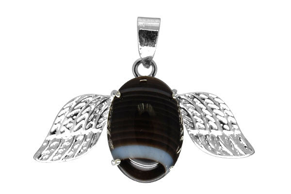 Agate (Black) with Wings - 22x40mm - Piece - unbranded Agate pendant for jewelry making