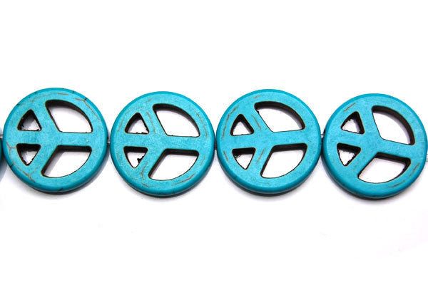 Howlite Beads - Turquoise) Peace Sign - 20mm - 16-inch - unbranded beads for jewelry making