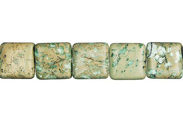 Aqua Terra Jasper Beads - Turquoise) Flat Square (B) - 10x10mm - 16-inch - unbranded beads for jewelry making