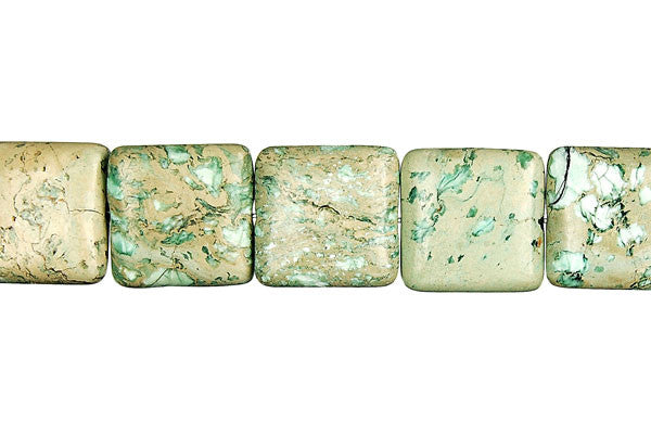Aqua Terra Jasper Beads - Turquoise) Flat Square (B) - 12x12mm - 16-inch - unbranded beads for jewelry making