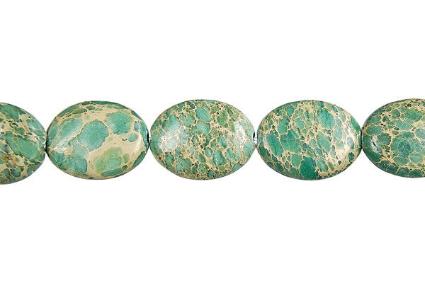 Aqua Terra Jasper Beads - Turquoise) Flat Oval - 15x20mm - 16-inch - unbranded beads for jewelry making