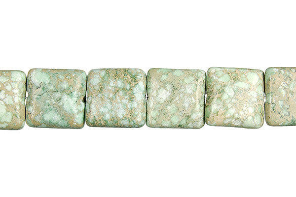 Aqua Terra Jasper Beads - Turquoise) Flat Square (B) - 16x16mm - 16-inch - unbranded beads for jewelry making