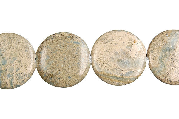 Aqua Terra Jasper Beads - Coin (B) - 25x25mm - 16-inch - unbranded beads for jewelry making