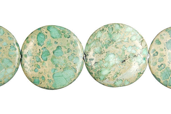 Aqua Terra Jasper Beads - Turquoise) Coin (B) - 25x25mm - 16-inch - unbranded beads for jewelry making