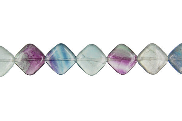 Fluorite Beads - AA) Diamond Square - 12x12mm - 16-inch - unbranded beads for jewelry making