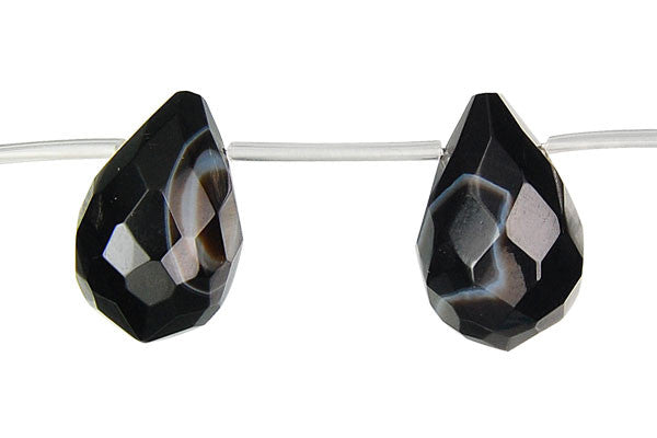 Sardonyx Beads - (Black Faceted Briolette Beads - 13x18mm - 16-inch - unbranded beads for jewelry making