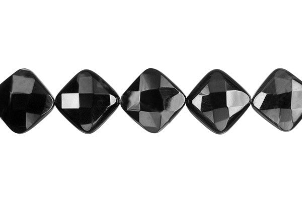 Black Sardonyx Beads - Black - Faceted Diamond Square - 14x14mm - 16-inch - unbranded beads for jewelry making