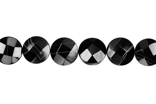 Black Sardonyx Beads - Black - Faceted Coin - 14x14mm - 16-inch - unbranded beads for jewelry making