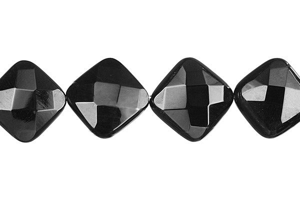 Black Onyx Beads - Faceted Diamond Square - 14x14mm - 16-inch - unbranded beads for jewelry making