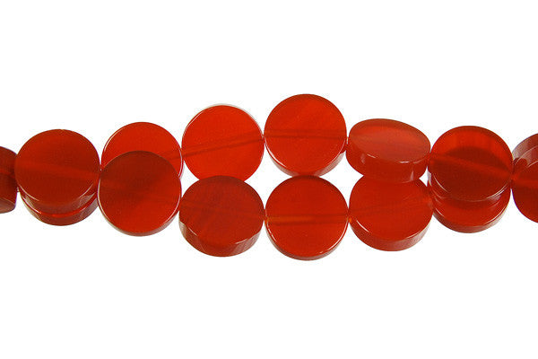 Red Agate Beads - Button (Dark) - 12x12mm - 16-inch - unbranded beads for jewelry making