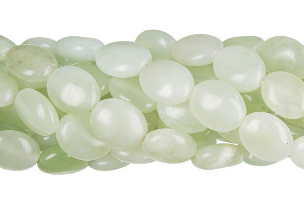 New Jade Beads - Flat Oval (Light) - 13x18mm - 16-inch - unbranded beads for jewelry making