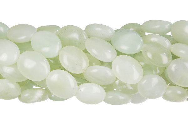 New Jade Beads - Flat Oval (Light) - 12x16mm - 16-inch - unbranded beads for jewelry making