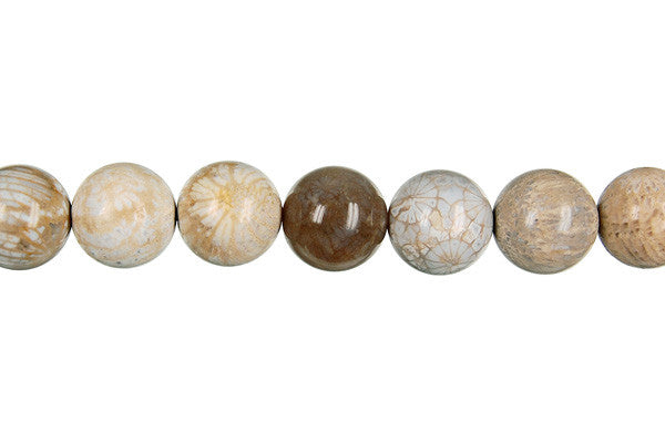 Fossil Coral Beads - Round - 12mm - 16-inch - unbranded beads for jewelry making