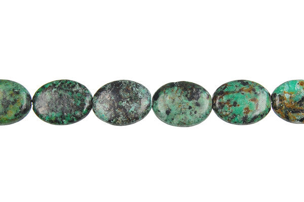 African Turquoise Beads - Dark) Flat Oval - 10x14mm - 16-inch - unbranded beads for jewelry making